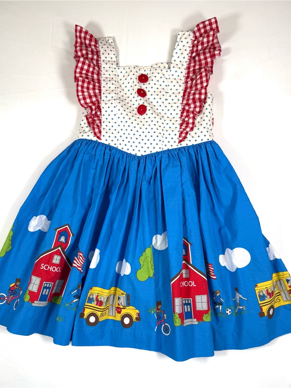 ELEANOR ROSE Girls Aria Back To School Dress 7-8 Bus Gingham Twirl Cottagecore